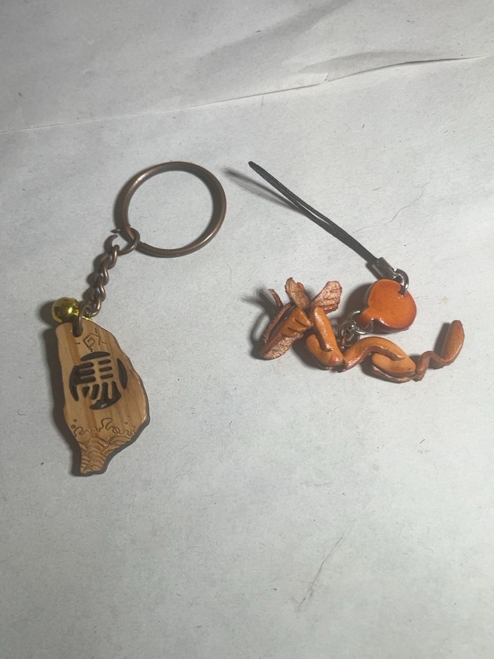 Taiwan Wooden Chinese Zodiac Horse Keychain & Dragon Cell Phone Charm Lot of 2